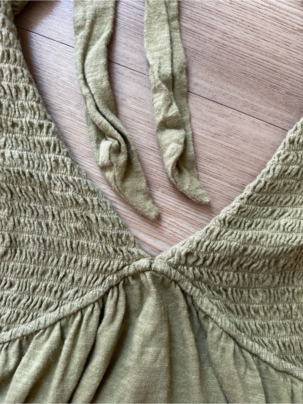 Free People Olive Green Smocked V-Neck Tie-Back Peplum Top - Picture 4 of 4